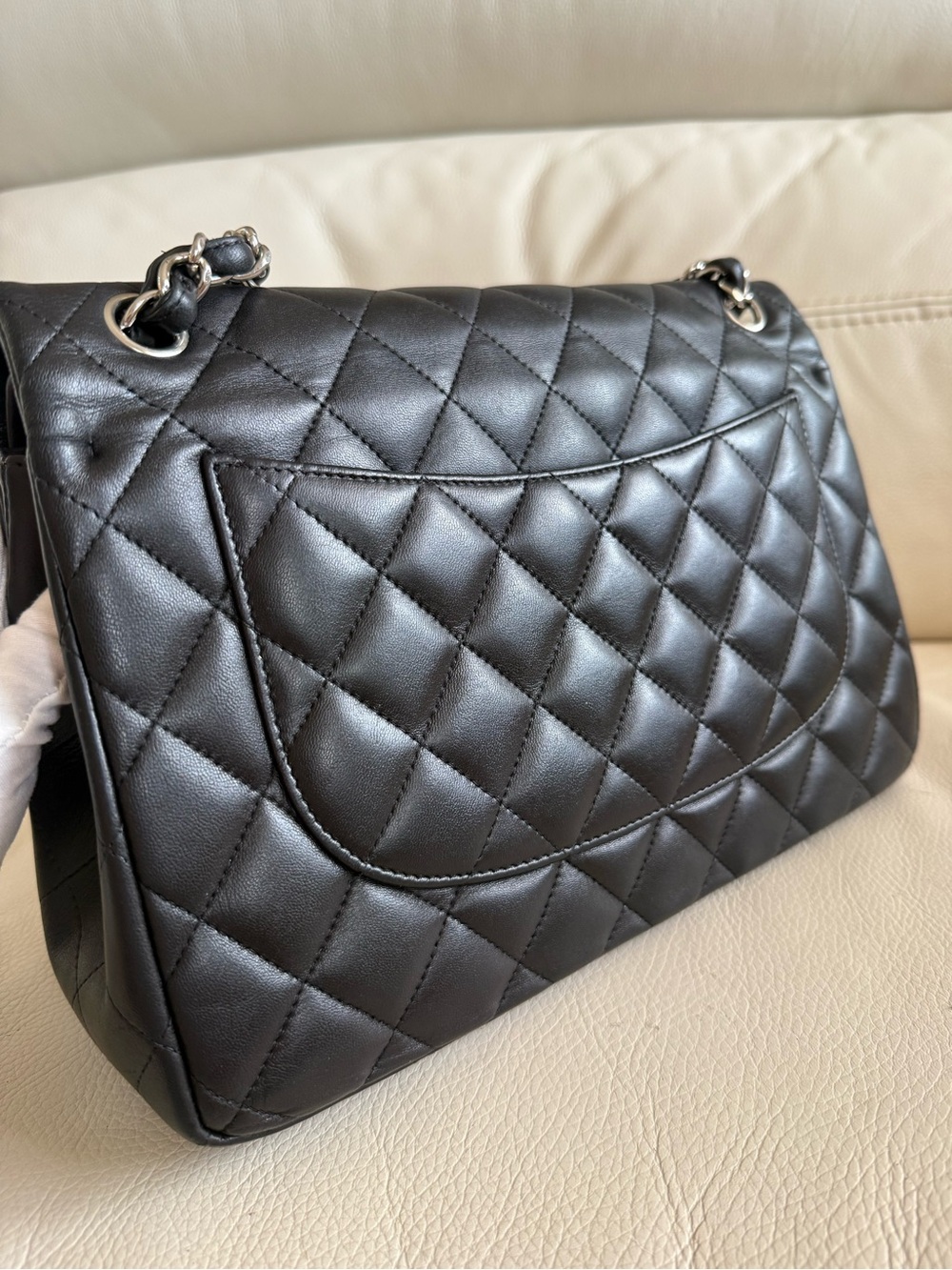 Chanel Classic Double Flap Jumbo Bag in Black Quilted Lambskin - Picture 10 of 16